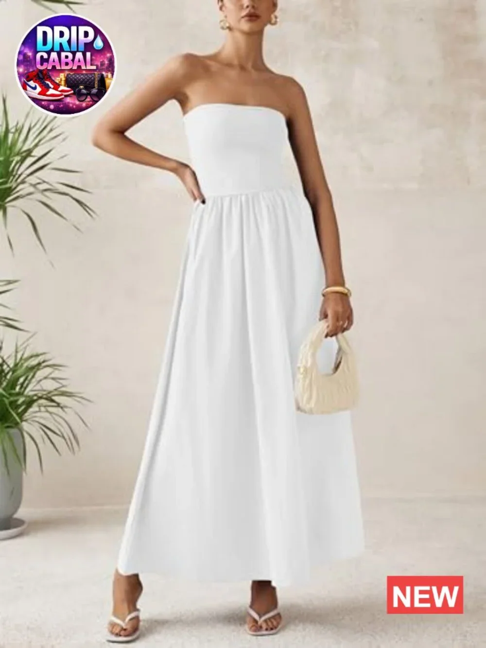Cotton Blend Strapless Maxi Dress A-Line Backless Formal Party - Picture 3 of 7